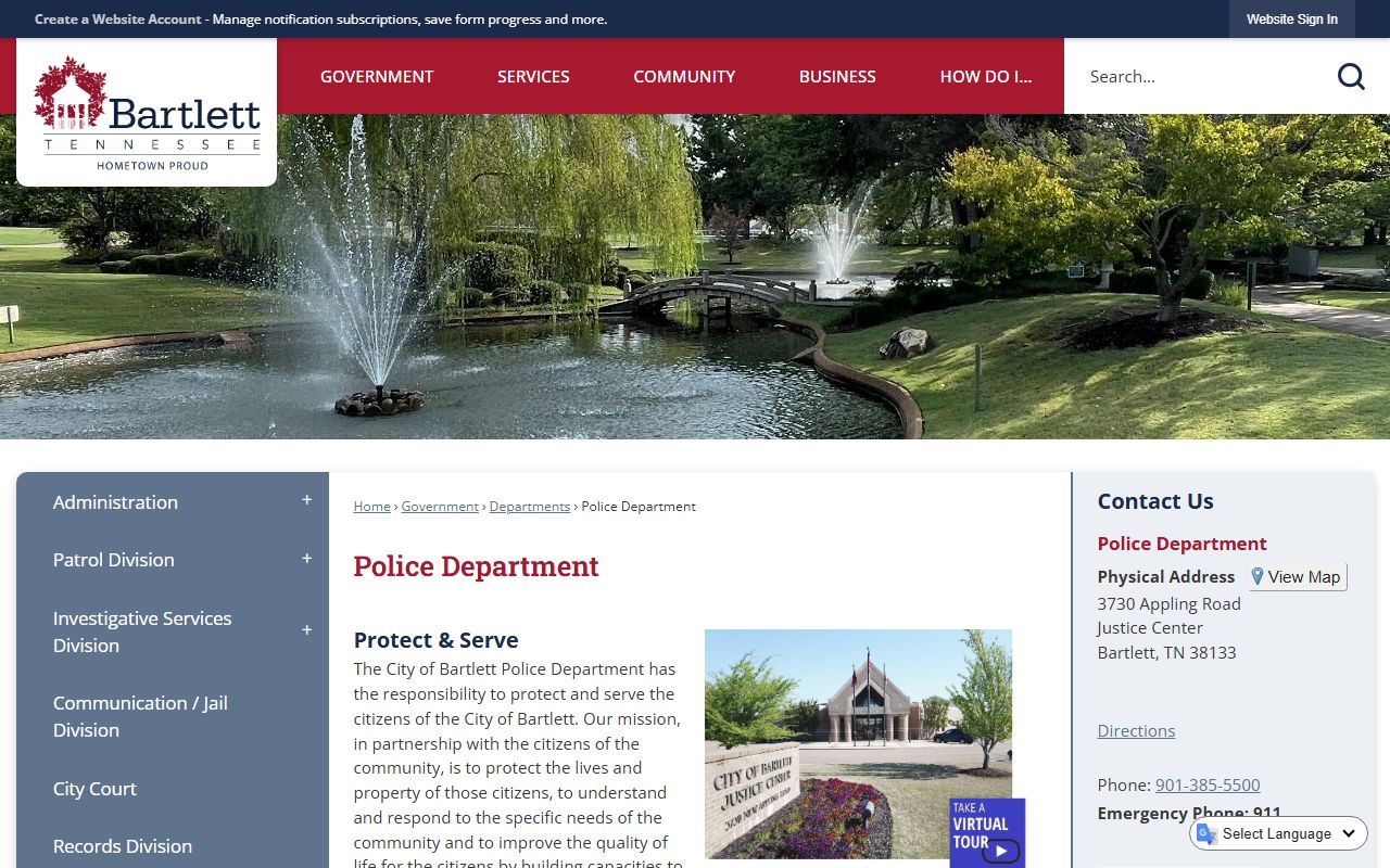 Bartlett Police Records main police department page for local records access