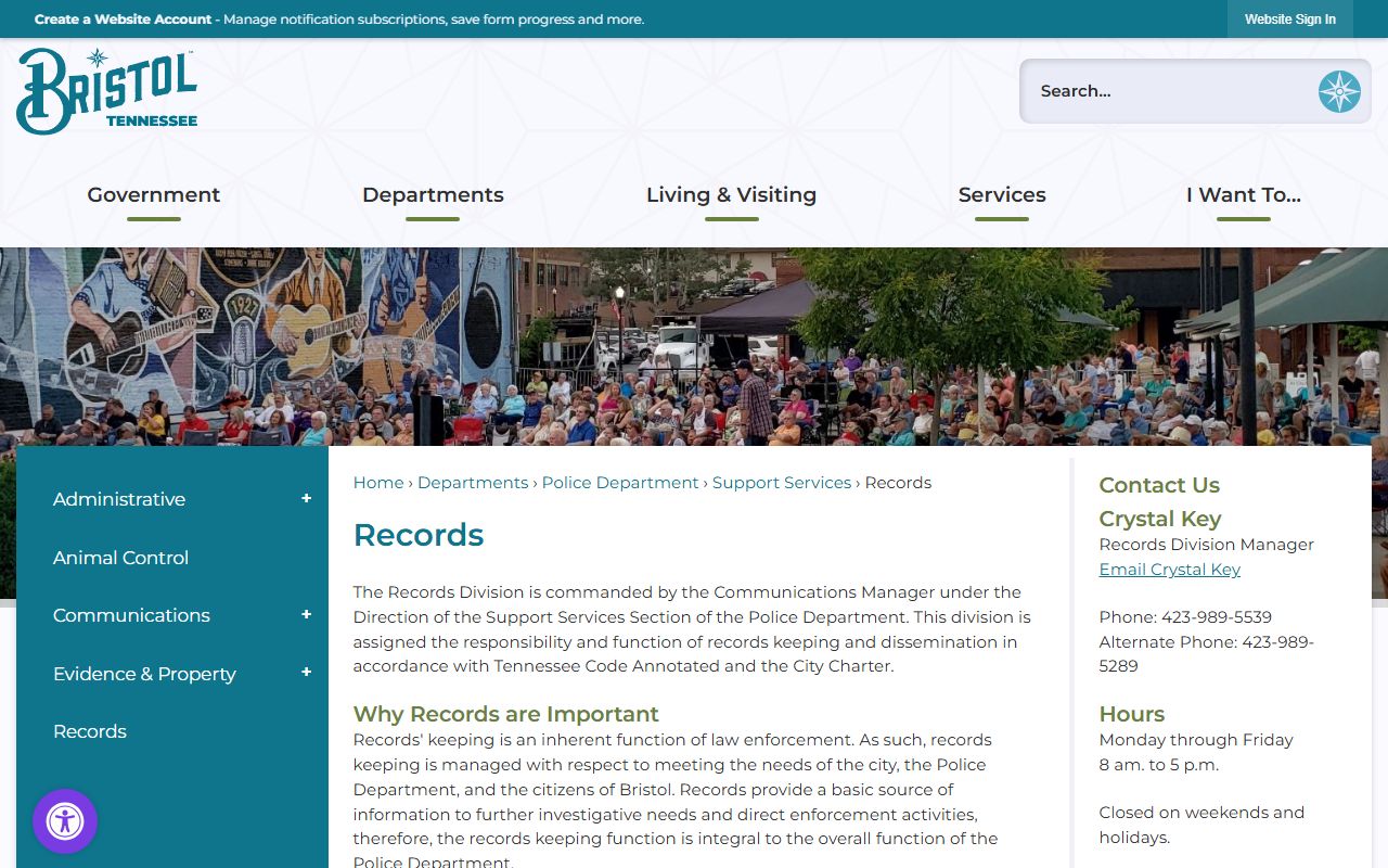 Bristol Police Records records page for report access and pickup information