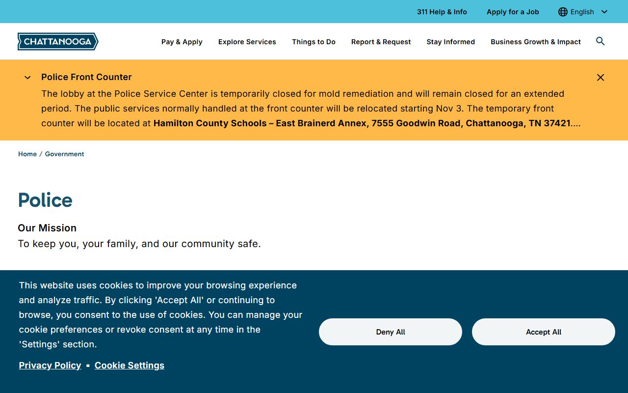 Chattanooga Police Records department page for city report access