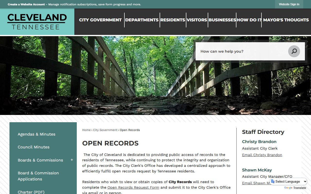 Cleveland Police Records open records page for request guidance