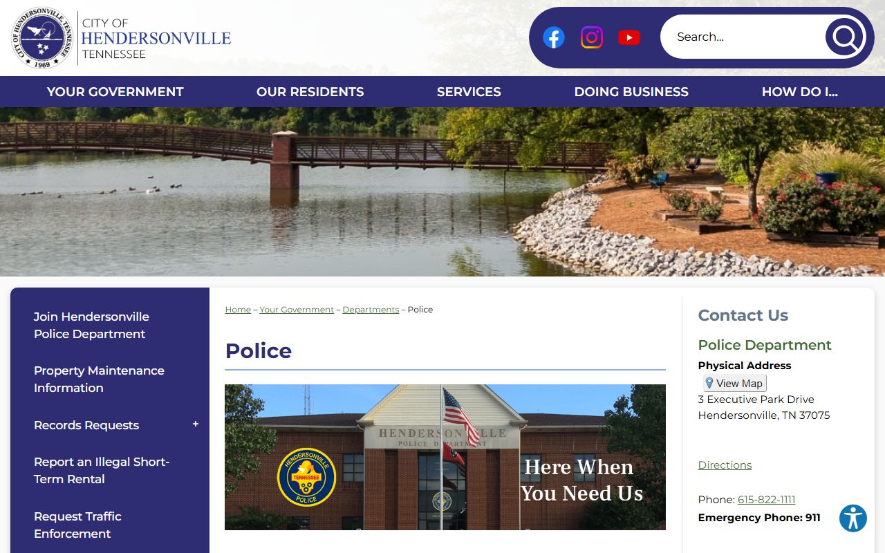 Hendersonville Police Records police department page for city report access