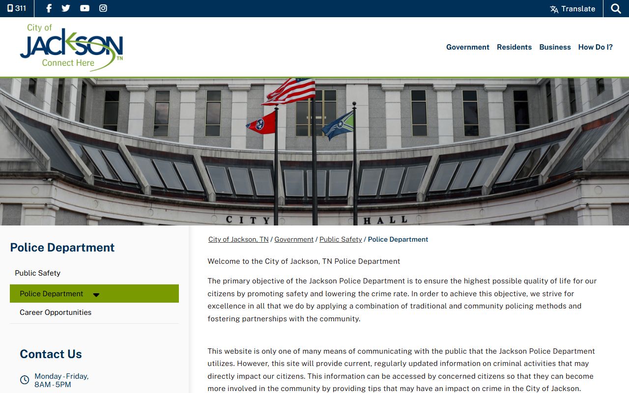 Jackson Police Records page for the Jackson Police Department