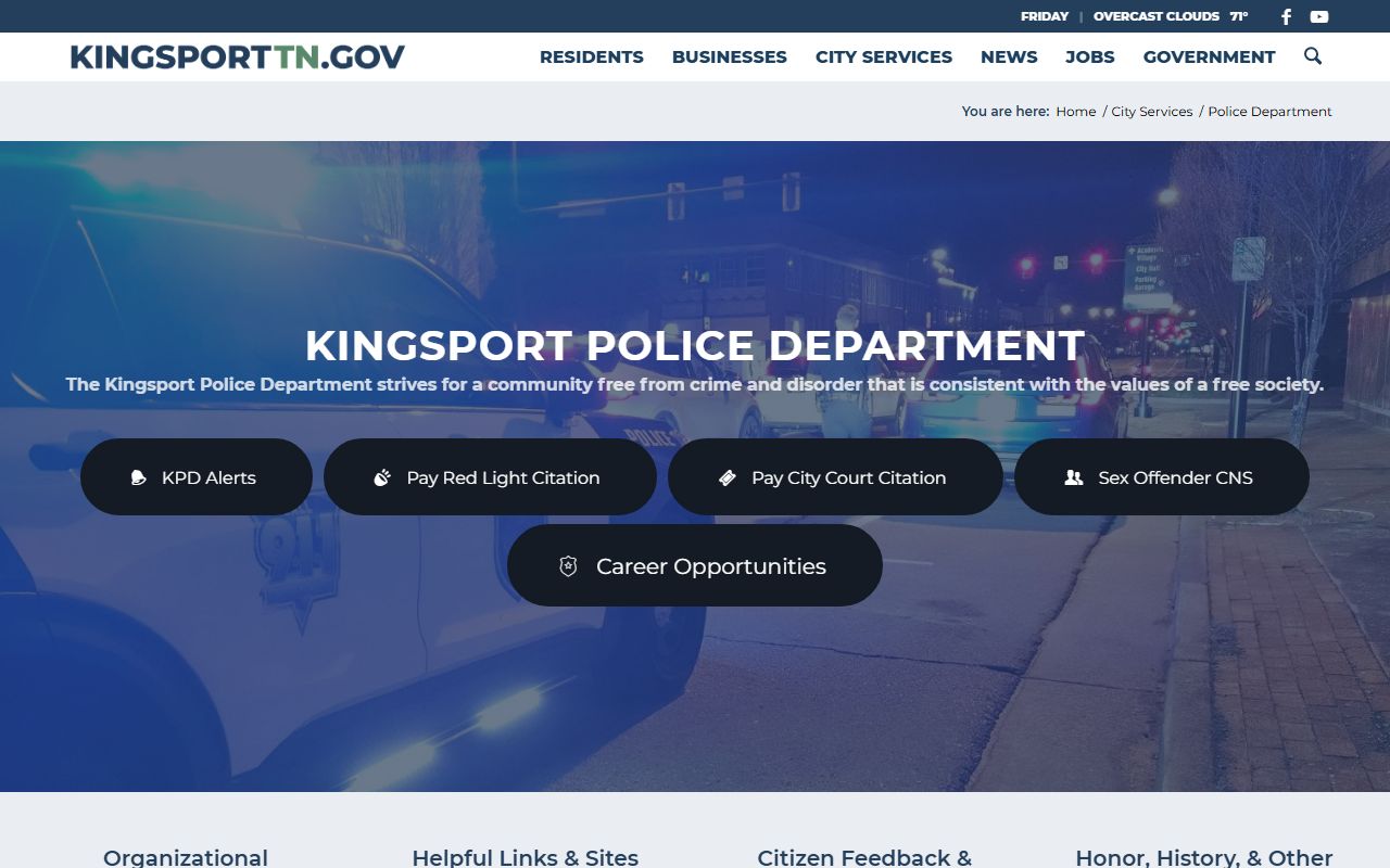 Kingsport Police Records page for the Kingsport Police Department
