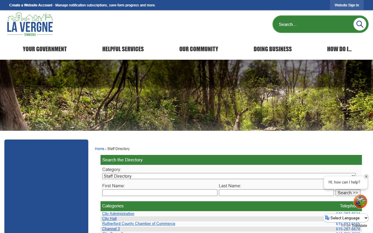 La Vergne Police Records staff directory page for city records contacts