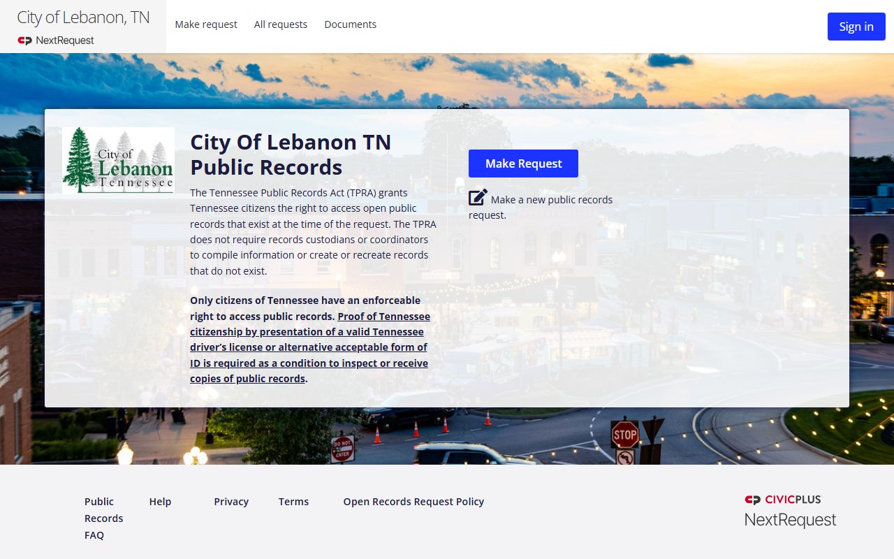Lebanon Police Records online request portal and city police department access