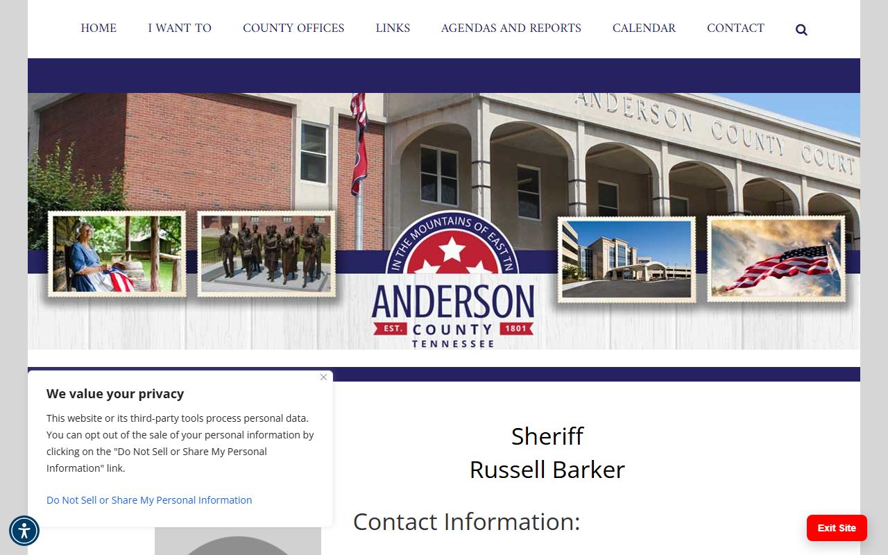 Anderson County Police Records sheriff department and jail page
