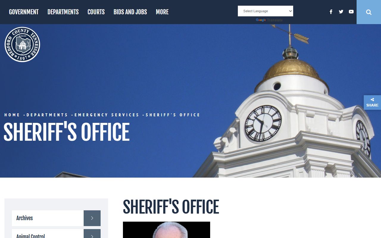 Bedford County Police Records sheriff office page for local booking and records access