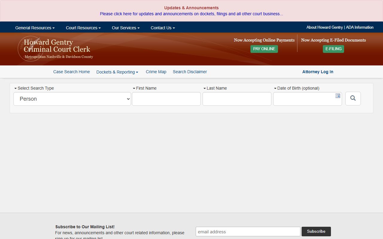 Davidson County Police Records active inmate search portal