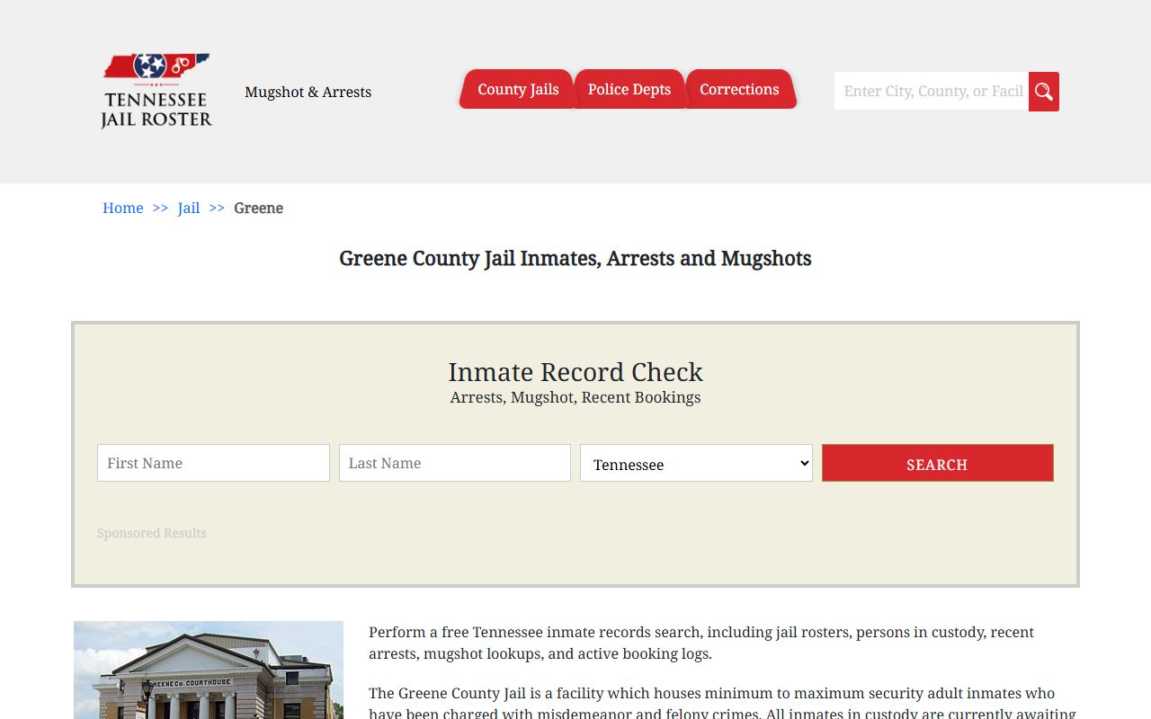 Greene County Police Records jail roster reference used only as a secondary visual aid