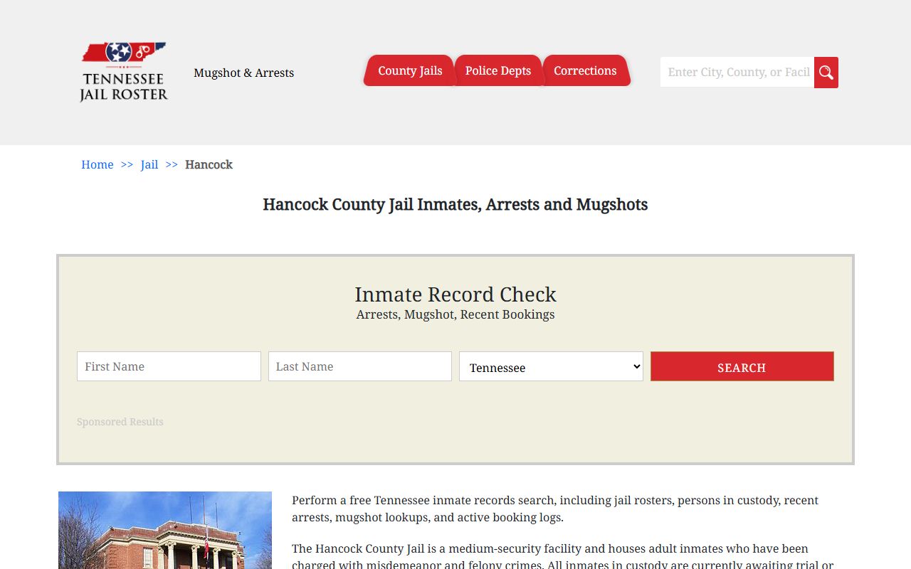 Hancock County Police Records jail roster reference used only as a secondary visual aid