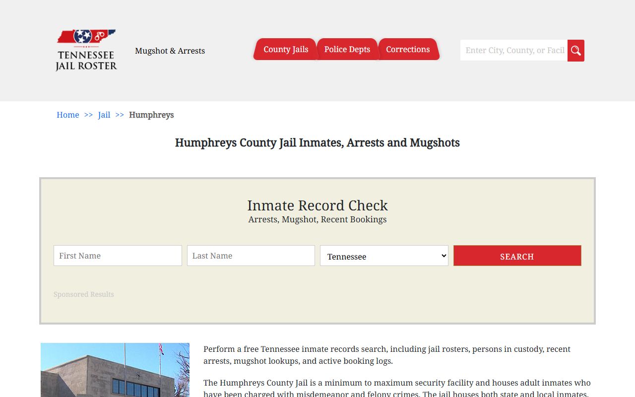 Humphreys County Police Records jail portal reference image