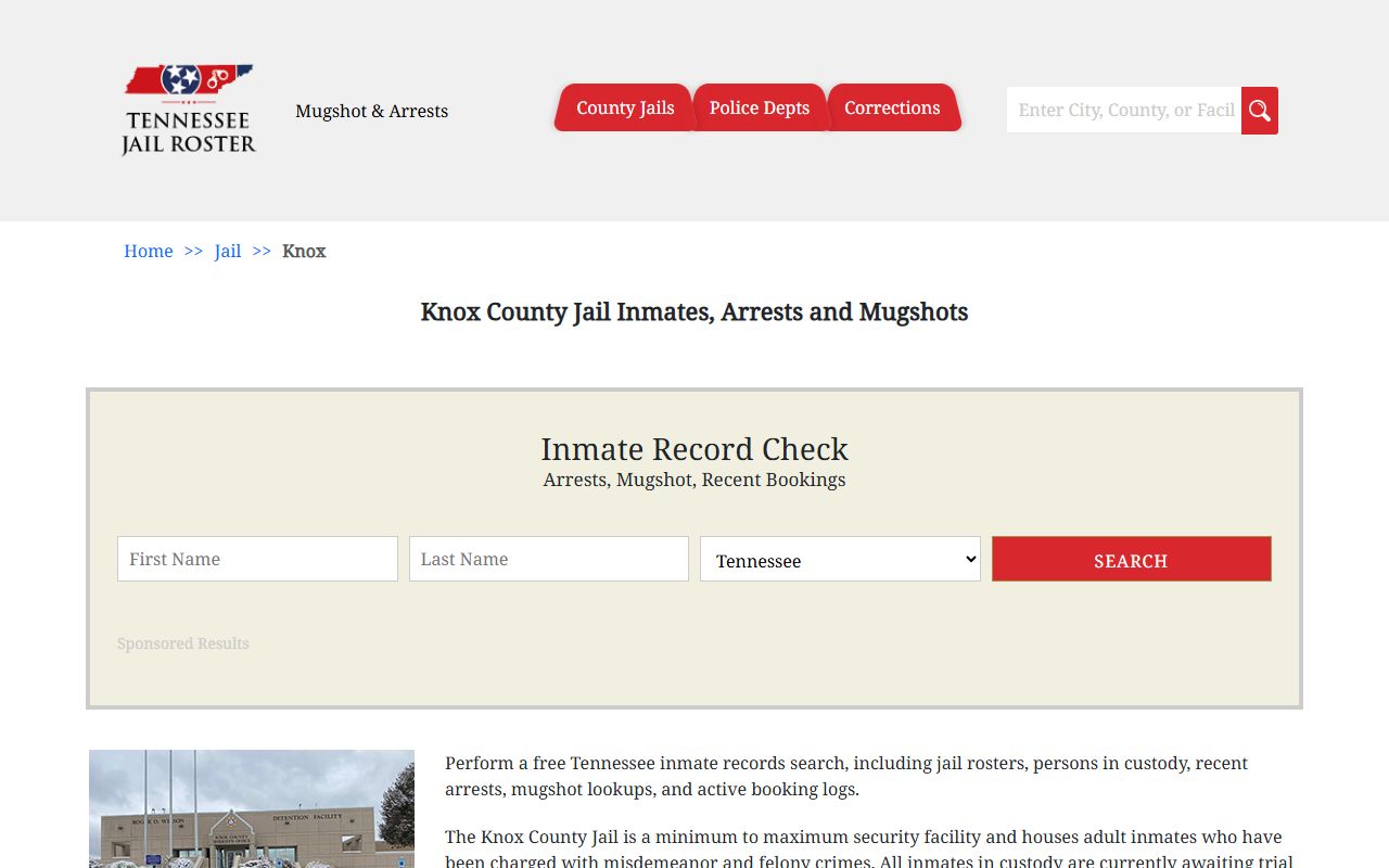 Knox County Police Records jail reference image used only as a secondary visual lead