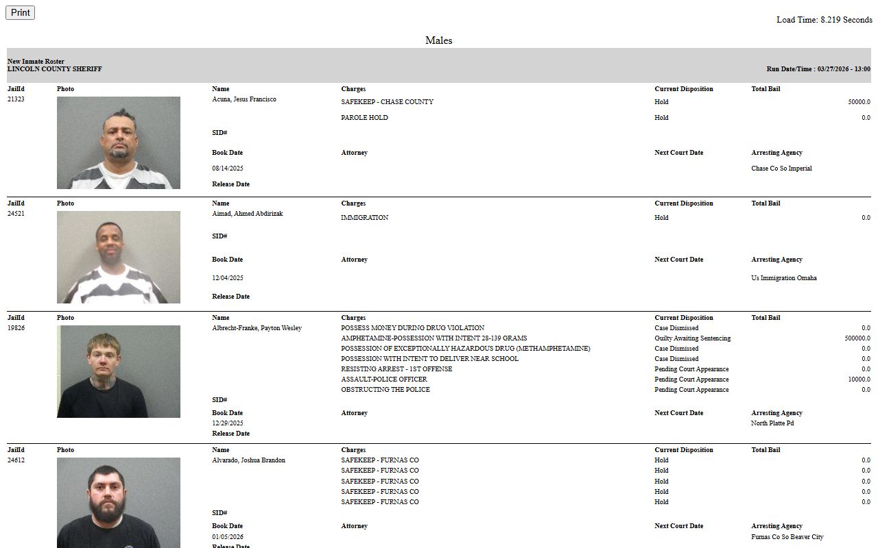 Lincoln County Police Records jail roster reference image