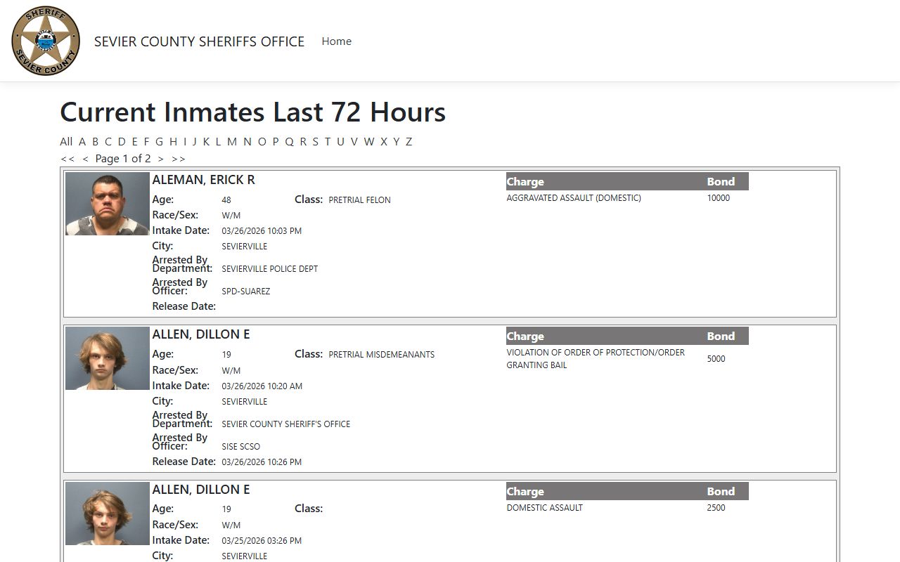 Sevier County Police Records ISOMS jail portal image