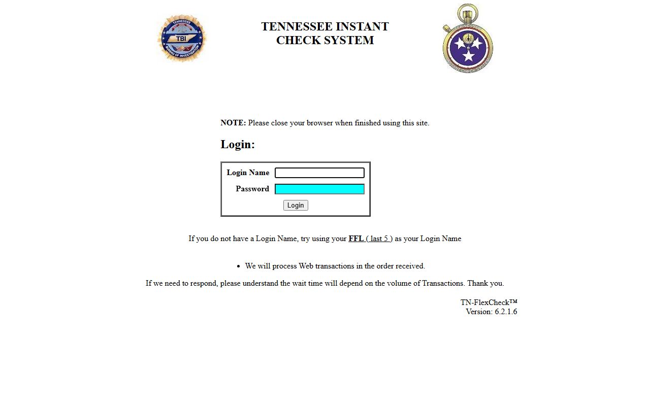 Tennessee Police Records related firearm background check portal operated by TBI