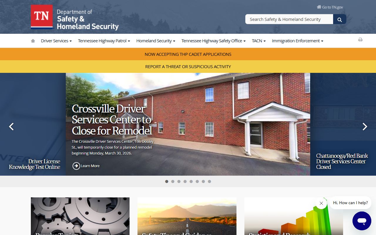 Tennessee Police Records services on the Department of Safety and Homeland Security website